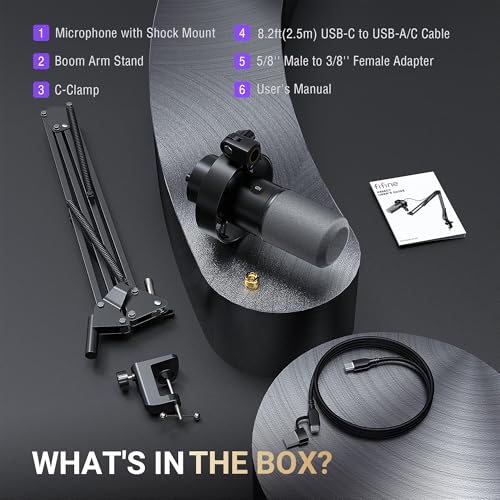FIFINE K688 Podcast Microphone Kit, USB/XLR Dynamic Microphone with Boom Arm for PC/XLR Mixer, Gaming Mic with Mute Button, Headphone Jack for Vocal, Voice-Over, Streaming, Music Recording -K688CT - size: K688CT Black