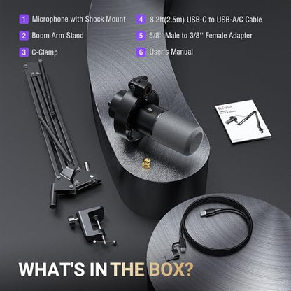 FIFINE K688 Podcast Microphone Kit, USB/XLR Dynamic Microphone with Boom Arm for PC/XLR Mixer, Gaming Mic with Mute Button, Headphone Jack for Vocal, Voice-Over, Streaming, Music Recording -K688CT - size: K688CT Black