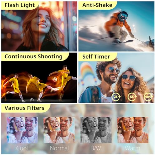 4K Digital Camera for Photography Autofocus, FHD 48MP Vlogging Camera for YouTube with SD Card, 2 Batteries, 16X Zoom,3" 180°Flip Screen Compact Travel Camera for Teens Beginners - color: Off White
