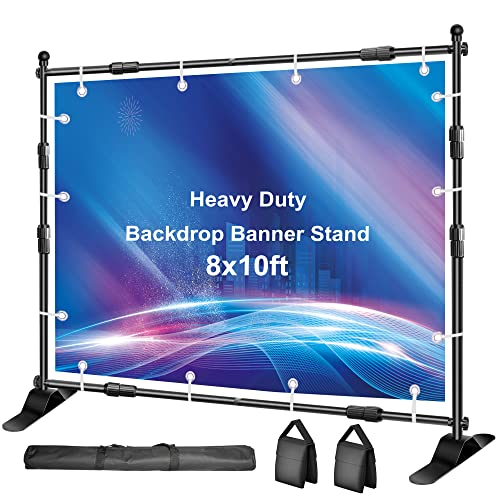 FUDESY Backdrop Banner Stand, 10x8ft Heavy Duty Display Frame, Adjustable Metal Telescopic Tube, Step and Repeat Background Stand Kit for Trade Show, Photography Photo Booth, Party, with Sandbags - size: 8x10ft