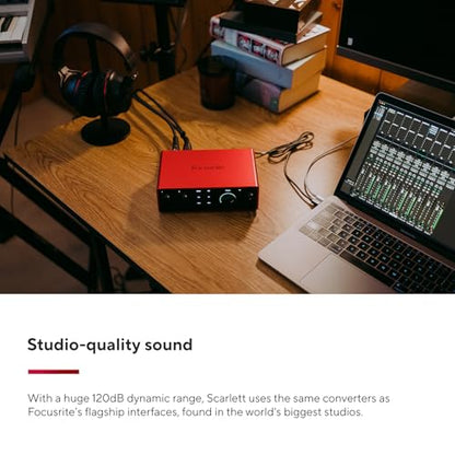 Focusrite Scarlett 4i4 4th Gen USB Audio Interface, for Musicians, Songwriters, Guitarists, Content Creators — High-Fidelity, Studio Quality Recording, and All the Software You Need to Record | 4-In/4-Out USB-C Audio Interface, 2 Ultra-Low-Noise Mic and H