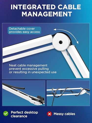 InnoGear Mic Boom Arm Microphone Stand Cable Management for Blue Yeti FIFINE AM8 K669B HyperX QuadCast S SoloCast AT2020 and Other Microphone, White - color: White, style: Standard Clamp