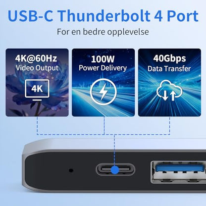 Surface Pro 9/10/11/X Accessories Docking Station with Dual 4K@60Hz HDMI, USB-C Thunderbolt 4 (Display+Data+100W Charging), 2 USB 3.0, SD/TF, 3.5mm Mic, Quad Display Adapter for Surface Pro 11/10/9/X