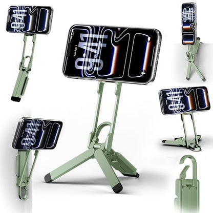 COMAN DP58 Magnetic Phone Tripod, Aluminum MagSafe Tripod Stand with Carabiner, Mini Portable Travel Pocket Stand for iPhone & Non-Magnetic Phones with Included Ring - color: Green