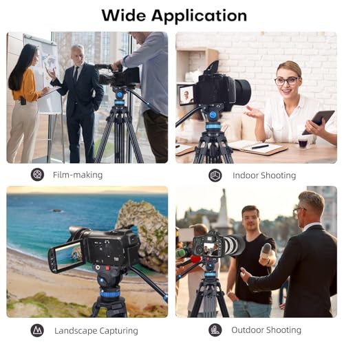 SIRUI AM-25S Video Tripod, 74.8" Professional Heavy Duty Tripod with Adjustable Damping Fluid Head for Camcorder, Cameras, DSLR, 360° Pan & +90°/-75° Tilt, Quick Release Plate, Max Load 22.0lb