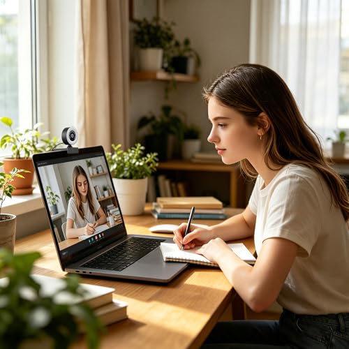 USB HD 4K Video Webcam，with Ring Ligh and Microphoneand Rotatable Tripod& Privacy Cover for PC，, Fast AutoFocus，with Auto White Balance for Video Calls, Live Streaming Gaming & Online Meetings