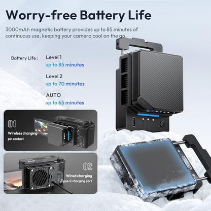 ULANZI CU01 Camera Cooler Kit, for DSLR & Mirrorless, Semiconductor Cooling Fan: 3000mAh Magnetic Rechargeable Battery, 3 Speeds, Auto Temp Control for Video Recording (Battery+Cooler)