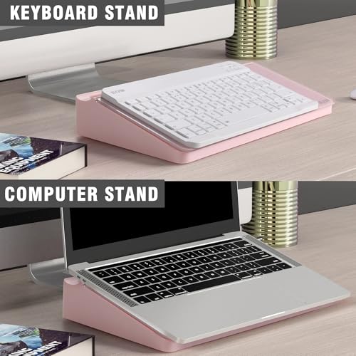 SELEAD Desktop Glass Whiteboard with Storage, Small Dry Erase White Board Computer Pad Keyboard Stand for Home, School, Office Desk Accessories - Pink - color: Pink