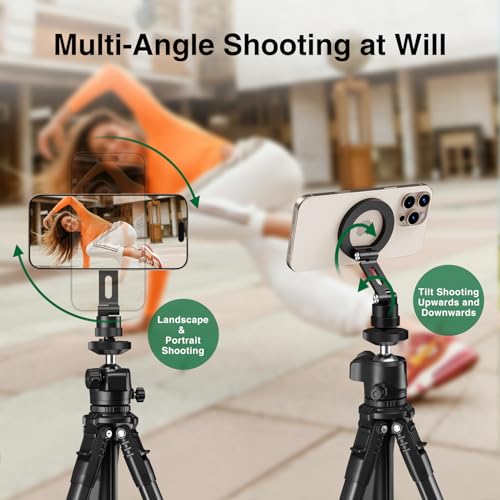 elitehood Magnetic Magsafe Tripod Phone Mount Holder, Foldable Phone Holder for Tripod Attachment with 1/4” Screw & Cold Shoe, All Aluminum iPhone Mount Adapter for Recording Shooting Vlogging - style: Cold Shoe Base