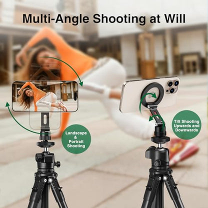 elitehood Magnetic Magsafe Tripod Phone Mount Holder, Foldable Phone Holder for Tripod Attachment with 1/4” Screw & Cold Shoe, All Aluminum iPhone Mount Adapter for Recording Shooting Vlogging - style: Cold Shoe Base