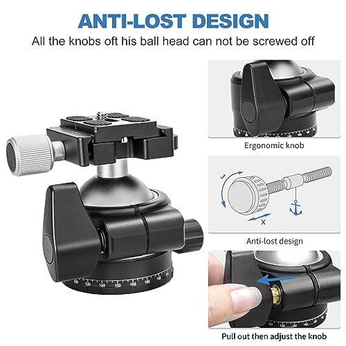 Tripod Ball Head, CAVIX H-46 Metal Ball Head Camera Tripod Head 44lbs/20kg Load with Arca Swiss Quick Release Plate for Tripod, Monopod, DSLR, Camera - size: Ball Dia. 46mm