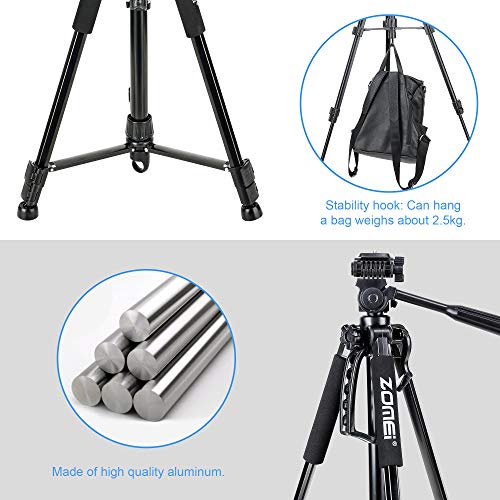 61’’ Camera Tripod,Cell Phone Tripod Stand with Travel Bag and Phone Holder, Professional Travel DSLR Tripods Compatible with Cameras, Cell Phones, Projectors, Webcams, Spotting Scopes - color: Black, size: 61"