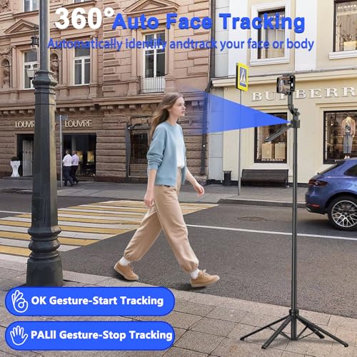 Auto Face Tracking Tripod for iPhone with Light 63” Selfie Stick Tripod Stand Follows Your Movement 360° Phone Camera Tripod with Wireless Remote for Content Creator Vlog Live Stream Video Recording - style: C17-Auto Face Tracking Tripod with 2 Square Lig
