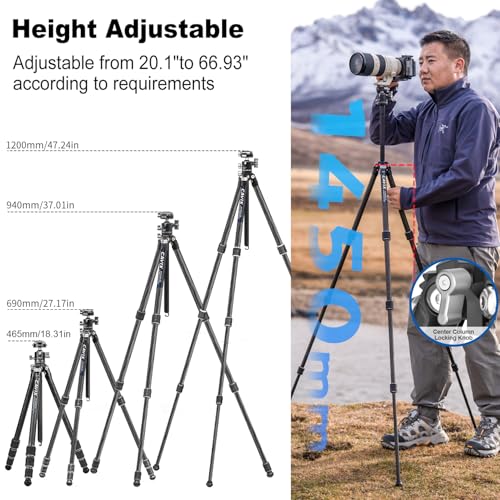 CAVIX 57"/145cm Carbon Fiber Tripod, Lightweight Tripod for Camera, 360° Panorama Tripod Ball Head, 1/4" Arca QR Plate, Travel Tripod Monopod for DSLR Video Camcorder, Max Load 33lb/15kg. - size: Carbon Fiber(57")