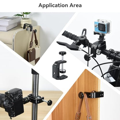 UTEBIT 1Pcs Aluminum Alloy C-Clamp for Desktop Mount Holder, 0.36-1.2 inch | Aluminum Universal Table Clamp with 1/4 and 3/8 Thread Hole, Desktop DSLR Mount for Shelves, Desk, Rods, Camera - size: 0.36-1.57 inch