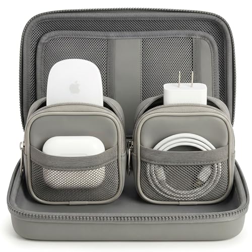 Mid-Size Tech Organizer with Removable Pouches – Hard Shell Travel Case for Cables, Chargers & Accessories | Electronics Organizer for Travel - color: Gray