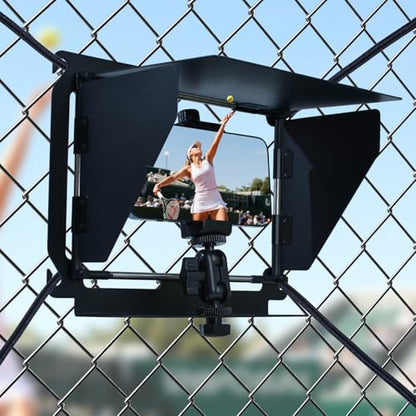 Baseball Fence Phone Mount, 3-Sided Anti-Glare Sunshade, Clear Game Footage in Bright Sunlight, Quick Setup, Durable Metal Frame, Fits iPhone, GoPro, Mevo Start