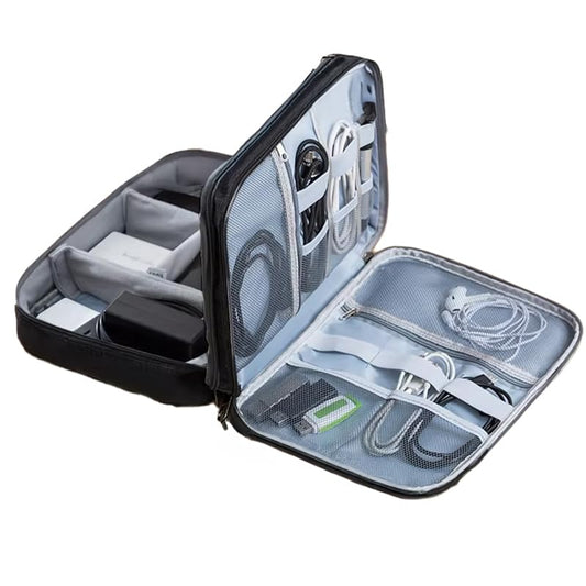 Cable Organizer Case – Double-Layer Cord Travel Storage Bag for Tech Accessories, Electronics, Chargers, Cables, Laptop & Tablet – Weatherproof & Portable Case for Travel