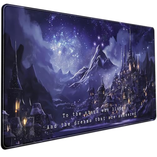 Night Purple Desk Mat Dark Academia Anime Computer Desk Keyboard Mat, 31.5 X 15.8 in Office Decor for Women Castle Aesthetics Mouse Pad XXL for Desktop Laptop Computer Mouse Gaming Pad - color: Starry Sky Castle