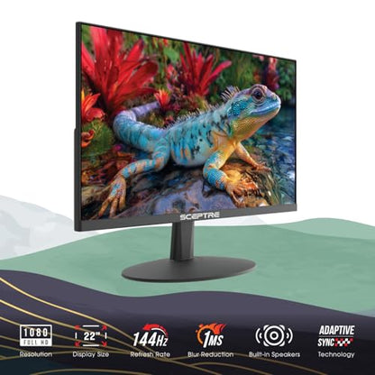 Sceptre New 22-Inch Gaming Monitor, FHD 1080p, Up to 144Hz, HDMI, DisplayPort, Built-in Speakers, Machine Black (E225W-FW144 Series, 2026) - size: 22