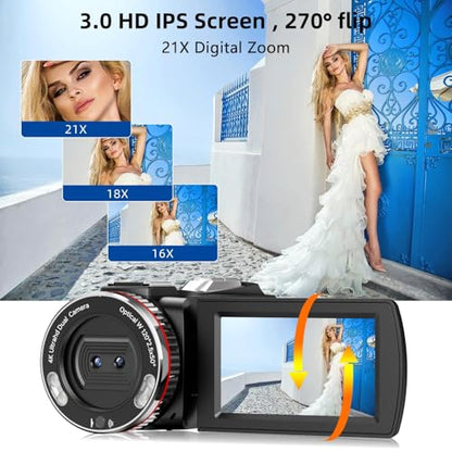 Video Camera Camcorder for YouTube 4K 48MP Dual Lens with Wireless Mic | Video Camera Camcorder for YouTube4K 48MP Dual Lens with Wireless Mic