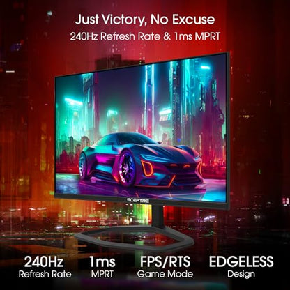 Sceptre New 24.5-inch Gaming Monitor 240+Hz 1ms DisplayPort x2 HDMI x2 100% sRGB AMD FreeSync Premium Build-in Speakers, Machine Black 2025 (E255B-FWD240 Series) - style: 24.5" 240Hz