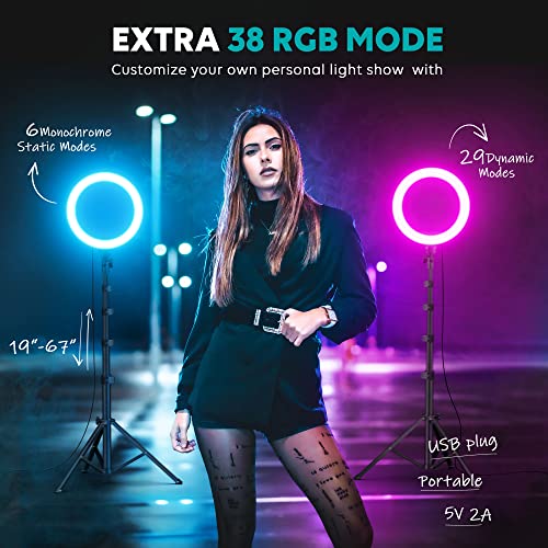 Weilisi 10" Ring Light with Stand 72'' Tall & Phone Holder,38 Color Modes Selfie Light with Tripod Stand,Stepless Dimmable/Speed LED Ring Light for iPhone & Android,YouTube, Makeup,TIK Tok - color: RGB colors