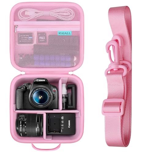 RAIALL Camera Case for Canon EOS Rebel T7/ R50/ R50V/ R100/ R5/ R6 Mark II/ R7/ R8/ R10/RP/T6/ Sony/Nikon D7500 Camera, Hard Carrying Case Protective Travel Bag Fits Lens, Tripod, Batteries, Pink - color: Pink