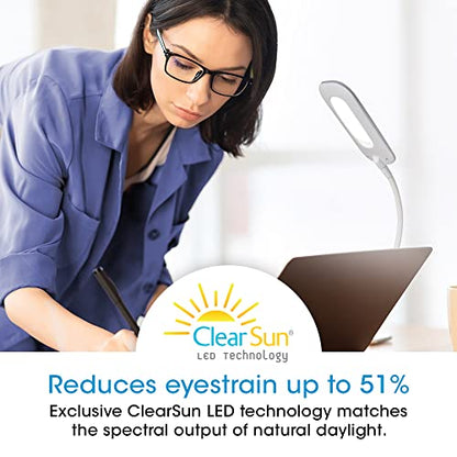OttLite Soft Touch LED Clip Lamp, 3 Brightness Settings, White | ClearSun LEDs Reduce Eyestrain | Sturdy Spring-Loaded Clip | Flexible Neck | Touch-Activated Controls