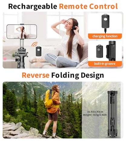 XXZU 74" Magnetic Phone Tripod with Magnetic Clip for Magsafe,Camera Tripod,Tripod For Camera Phone with Remote & Cold Shoe,Camera Stand Tripod for iPhone/Canon/Nikon/DSLR/Digital Camera Accessory Kit - size: 74in