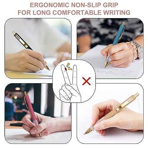 Linbsunne Ballpoint Pens Black Medium Point 1mm Pen with Super Soft Grip Ball Point Pen for Men Women Retractable Pens (gold-12 pcs) - color: gold-12 pcs