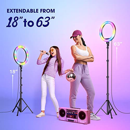 TODI 12" RGB Ring Light with 63" Tripod Stand, 3 CCT Mode and 39 Color Mode Selfie RingLight with Stand, 2-in-1 LED Ring Light with Selfie Remote, for Makeup, Live Stream - color: RGB-1