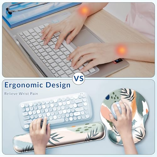 Desk Mat Set + Keyboard and Mouse Pad with Wrist Rest Support,4-in-1 Large Mousepad Computer Mats for Desktop Home & Office-Leaves 2 - color: O-Leaves 2