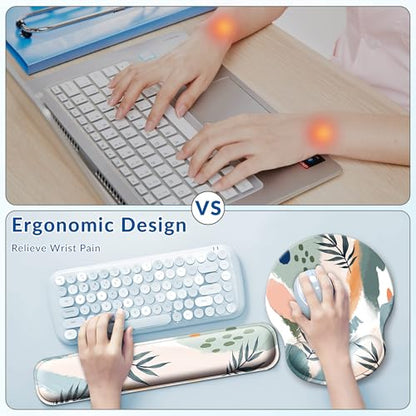 Desk Mat Set + Keyboard and Mouse Pad with Wrist Rest Support,4-in-1 Large Mousepad Computer Mats for Desktop Home & Office-Leaves 2 - color: O-Leaves 2