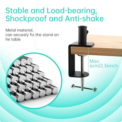 Heavy Duty Metal Desk Clamp,Upgrad C-Clamp Mount for Mic Boom Arm Desk Lamp | 12mm mounting hole. Rubber-lined jaws prevent wear.Fits max 58mm Desk. Quick knob adjustment. For mic arms/phone stands/lamps - color: Black