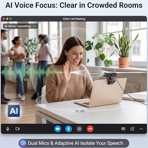 2K Webcam for PC Laptop,1080P@60FPS Streaming Camera with 1/2.8'' CMOS Sensor,PDAF Auto Focus,Dual Noise-Canceling Mics,Privacy Cover,Plug & Play for Gaming/Zoom/Skype/Teams/Live Streaming