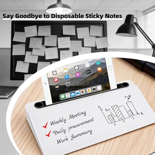 Desktop Whiteboard, Glass Dry Erase Board, Desk Board Buddy,Computer Keyboard Stand,Desk Whiteboard Organizer for Home,Office,School Supplies(Black & White) - color: Black&white