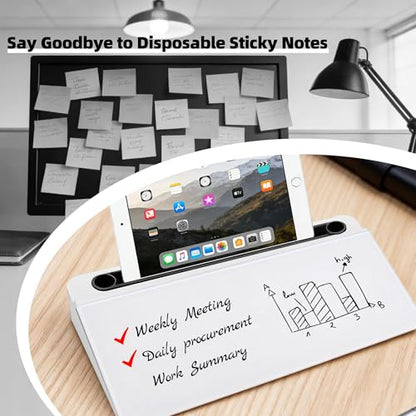 Desktop Whiteboard, Glass Dry Erase Board, Desk Board Buddy,Computer Keyboard Stand,Desk Whiteboard Organizer for Home,Office,School Supplies(Black & White) - color: Black&white