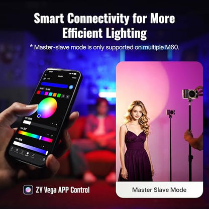 ZHIYUN FIVERAY M60 Ultra RGB Video Light 60W Portable Outdoor Fill Handheld Light 430g DSLR Camera Light with Cold Shoe Photography Light Setup for YouTube TK APP Control 2500K~10000K