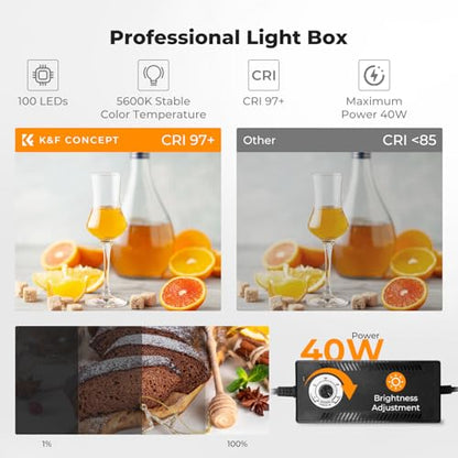 K&F CONCEPT Photo Studio Light Box - 24"x24" Shooting Tent with 2 Adjustable 5600K Light Panels & 6 Backdrops, CRI 97+, Dimmable Portable Folding Lightbox for Product Photography - size: 24*24 inch