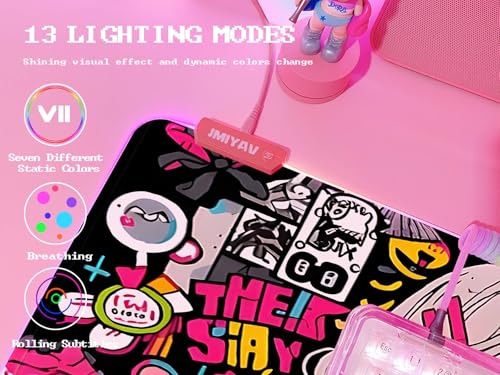 JMIYAV Pink RGB Gaming Mouse Pad 31.5x12 Inch PC XL Large Extended Glowing Led Light Up Desk Pad Non-Slip Rubber Base Computer Cute Mousepad Mat Desk Accessories Gaming Setup 371 - color: Pink Static