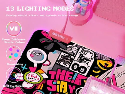 JMIYAV Pink RGB Gaming Mouse Pad 31.5x12 Inch PC XL Large Extended Glowing Led Light Up Desk Pad Non-Slip Rubber Base Computer Cute Mousepad Mat Desk Accessories Gaming Setup 371 - color: Pink Static