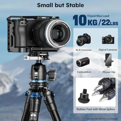 SIRUI Mini Tripod with 360° Panoramic Ball Head, Tabletop Travel Tripod for Camera, Quick Release System, Max Load 33lbs/15KG, Max Height 16.7”, AM-203+KS-5 (AM-203+KS-5) - size: AM-203+KS-5
