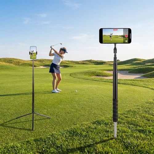Ground Golf Monopod and Tripod Phone Holder Stand with Spike Stake, 46" Extendable Selfie Stick & Universal 1/4" Screw - Record Stable Hands-Free Golf Swing Videos for magsafe and All Smartphones - style: Monopod and Tripod