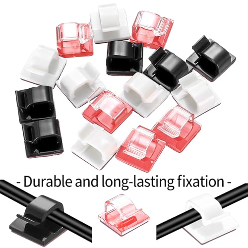 105 Pcs Self Adhesive Cable Clips Cables Ties, Black Wall Wire Cable Management Clips, Adhesive Cord Holder Clip for Wall Under Desk Ethernet TV Cables Clamp