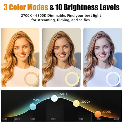 Large Ring Light with Stand for iPhone iPad, 19" Professional Ring Light Tripod with Wheels, 3 Phone Holders & 1 iPad Holder, Big Ringlight Rolling for Photography, YouTube, TikTok, Video Recording - size: 19inch White