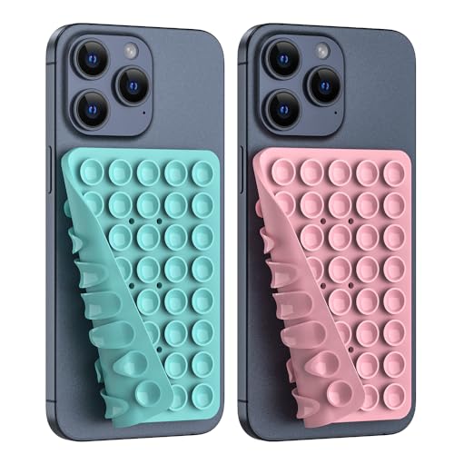 Double Sided Silicone Suction Phone Holder Mount, Silicon Accessory for iPhone and Android, Hands-Free Mirror Shower Phone Holder, TikTok Videos and Selfies (Light Blue+Sand Pink) - color: Light Blue+Sand Pink