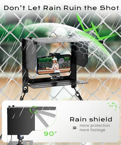 Cell Phone Fence Mount Shade - All-in-One Mounting Kit for iPhone, GoPro, Samsung, Mevo Start, Insta360 and Action Cameras, Ideal for Recording Baseball, Football, Tennis Games