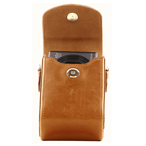 MegaGear MG768 Leather Camera Case with Strap compatible with Canon PowerShot G7 X Mark III, G7 X Mark II, G7 X - Light Brown - color: Light Brown