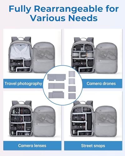 BAGSMART Camera Backpack, DSLR SLR Small Camera Bags for Photographers Compatible for Sony Canon Nikon, Shoulder Strap 2-in-1 Travel Backpack Fits 12.9" iPad, Gray - color: Gray